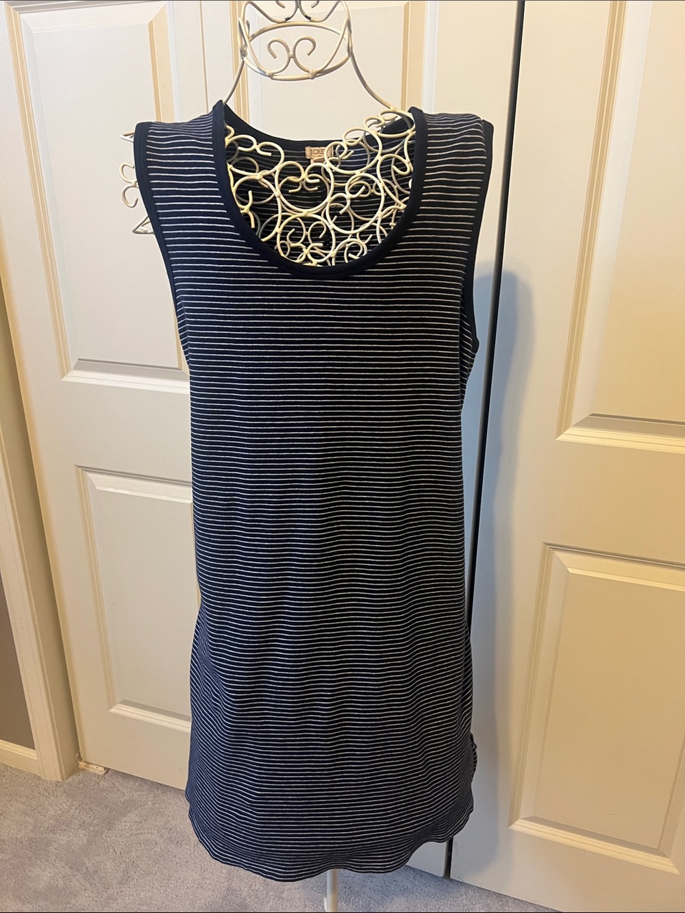 J. Crew Factory Navy and White Striped Sleeveless Midi Dress